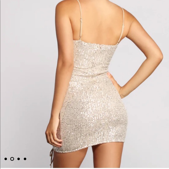 Windsor size M NWT”Bling It On Sequin Ruched Mini Dress” In Natural - Picture 2 of 9